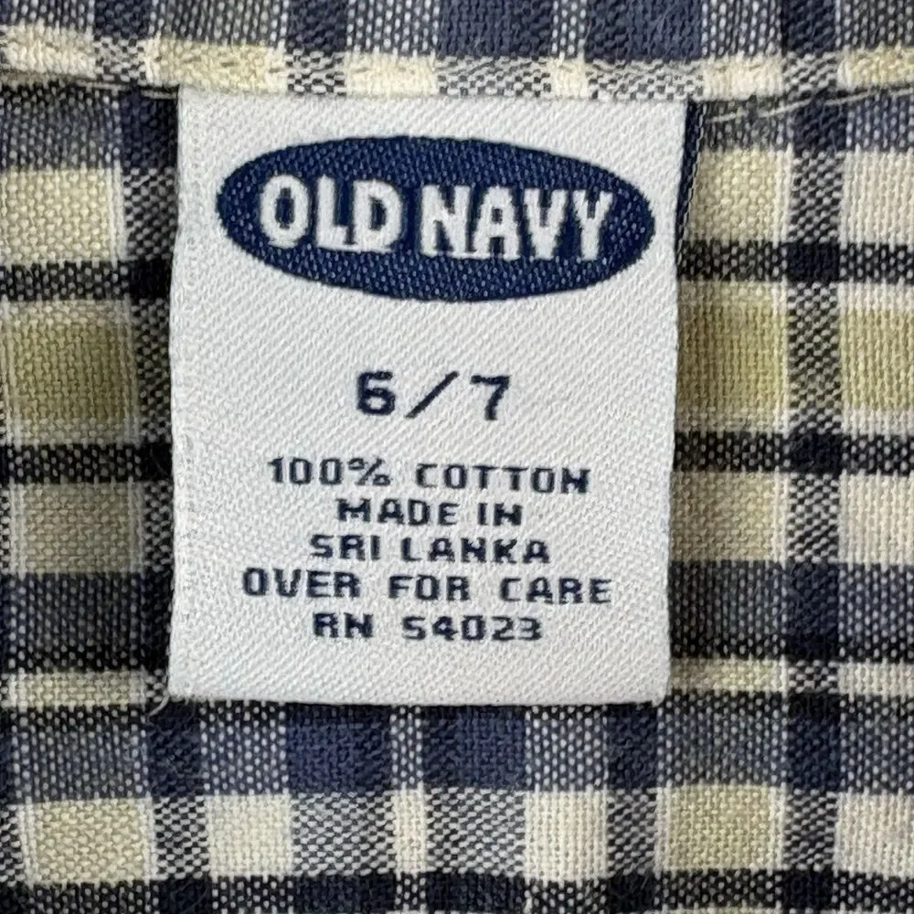 Vintage Old Navy Button Up Shirt Boys Sz 6/7 Blue Tan Plaid Short Sleeve Skater